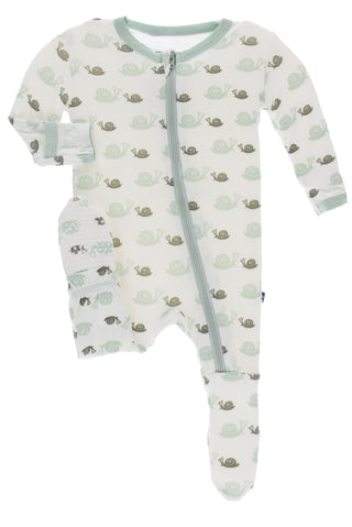 KicKee Pants Natural Snails Footie with Zipper, KicKee Pants, cf-size-6-9-months, cf-type-footie, cf-vendor-kickee-pants, CM22, Els PW 5060, Footie with Zipper, KicKee, KicKee Footie, KicKee