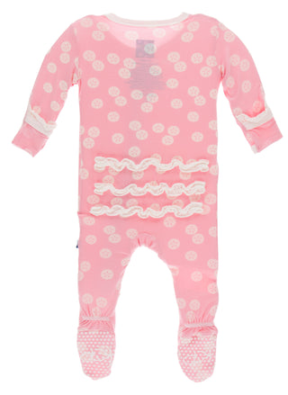 KicKee Pants Lotus Sand Dollar Classic Ruffle Footie with Zipper, KicKee Pants, Classic Ruffle Footie, CM22, Footie with Zipper, KicKee, KicKee Footie, KicKee Footie with Zipper, KicKee Ocean