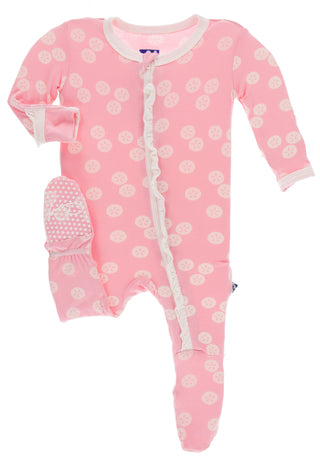 KicKee Pants Lotus Sand Dollar Classic Ruffle Footie with Zipper, KicKee Pants, Classic Ruffle Footie, CM22, Footie with Zipper, KicKee, KicKee Footie, KicKee Footie with Zipper, KicKee Ocean