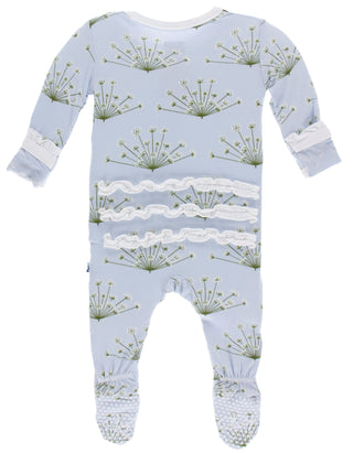 KicKee Pants Dew Dill Classic Ruffle Footie with Zipper, KicKee Pants, Botany, Classic Ruffle Footie with Zipper, CM22, Els PW 5060, Footie with Zipper, KicKee, KicKee Botany, KicKee Footie w