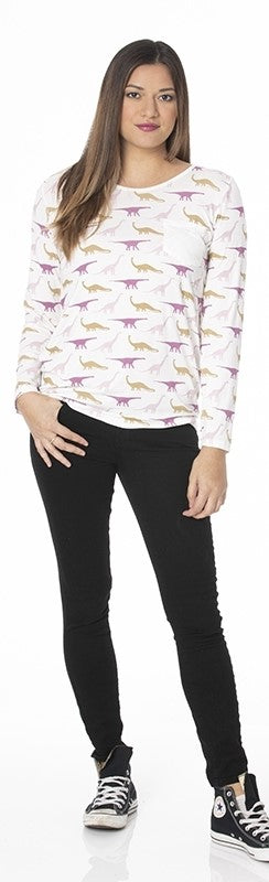 KicKee Pants Natural Sauropods L/S Loosey Goosey Tee with Pocket, KicKee Pants, Black Friday, CM22, Cyber Monday, Els PW 5060, Els PW 8258, End of Year, End of Year Sale, KicKee, KicKee Paleo