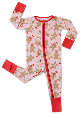 Little Sleepies Pink Gingerbread Bamboo Convertible Romper/Sleeper, Little Sleepies, All Things Holiday, Bamboo Pajama, Christmas Pajama, Christmas Pajamas, CM22, Little Sleepies, Little Slee