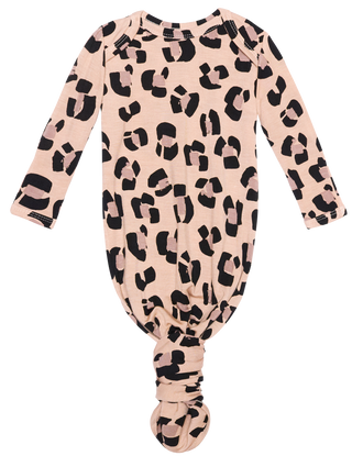 Posh Peanut Sasha Basic Knotted Gown, Posh Peanut, Baby, Infant, Leopard Gown, Leopard Knotted Gown, Posh PEanut, Posh Peanut Leopard Knotted Gown, Posh Peanut Sasha, Posh Peanut Sasha Basic