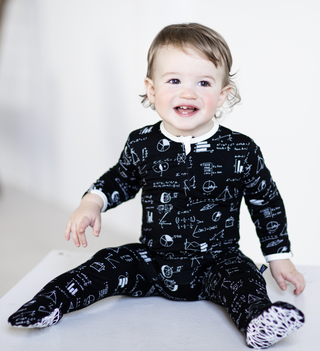 Peregrine Kidswear Chalk Math Footie, Peregrine Kidswear, Bamboo Footie, CM22, Els PW 5060, Footed Sleeper, Footie, Gender Neutral, Gender Neutral Footie, Math Footie, Peregrine, Peregrine Fo