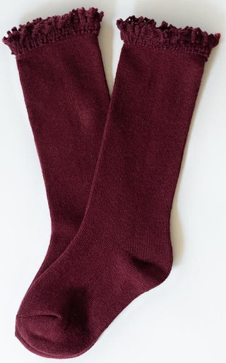 Little Stocking Co Lace Top Knee High Socks - Wine, Little Stocking Co, cf-size-1-5-3y, cf-size-4-6y, cf-size-7-10y, cf-type-knee-high-socks, cf-vendor-little-stocking-co, Fall 2021, Little S