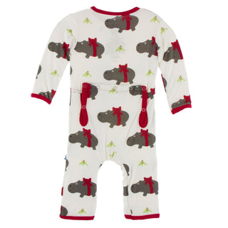 KicKee Pants Natural Christmas Hippo Coverall with Zipper, KicKee Pants, All Things Holiday, Christmas, Christmas Coverall, Christmas Pajama, Christmas Pajamas, CM22, Coverall, Coverall with