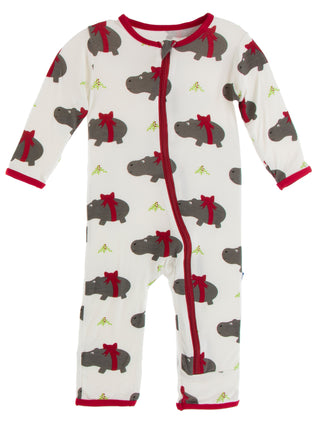 KicKee Pants Natural Christmas Hippo Coverall with Zipper, KicKee Pants, All Things Holiday, Christmas, Christmas Coverall, Christmas Pajama, Christmas Pajamas, CM22, Coverall, Coverall with