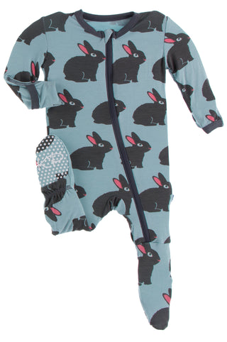 KicKee Pants Jade Forest Rabbit Footie with Zipper, KicKee Pants, Footie with Zipper, KicKee, KicKee Footie with Zipper, KicKee Pants, KicKee Pants Fish and Wildlife, KicKee Pants Footie, Kic