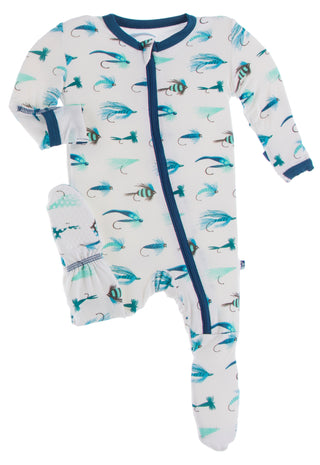 KicKee Pants Natural Fishing Flies Footie with Zipper, KicKee Pants, Footie with Zipper, KicKee, KicKee Footie with Zipper, KicKee Pants, KicKee Pants Fish and Wildlife, KicKee Pants Footie,