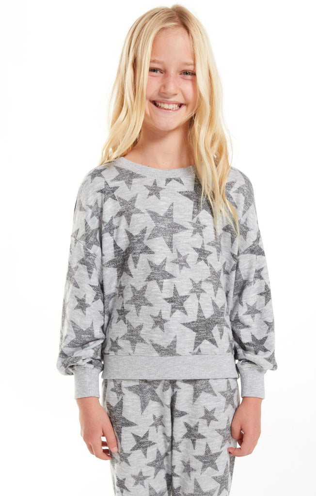 Z Supply Girls Melia Camo Star Slub Sweatshirt Heather Grey