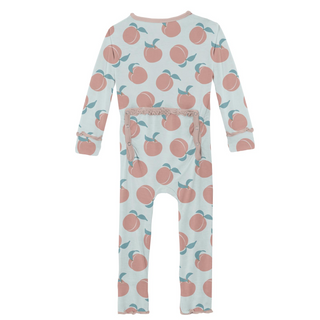 KicKee Pants Fresh Air Peaches Muffin Ruffle Coverall with Zipper, KicKee Pants, CM22, Coverall, Coverall with Zipper, Coveralls, Fitted Coverall, Fresh Air Peaches, KicKee, KicKee Coverall,