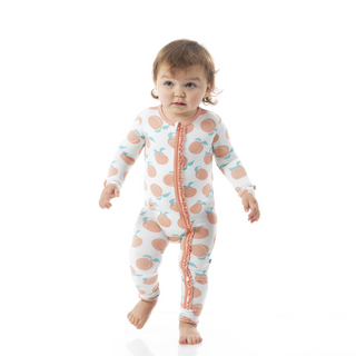 KicKee Pants Fresh Air Peaches Muffin Ruffle Coverall with Zipper, KicKee Pants, CM22, Coverall, Coverall with Zipper, Coveralls, Fitted Coverall, Fresh Air Peaches, KicKee, KicKee Coverall,