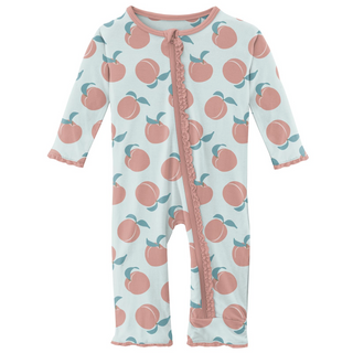 KicKee Pants Fresh Air Peaches Muffin Ruffle Coverall with Zipper, KicKee Pants, CM22, Coverall, Coverall with Zipper, Coveralls, Fitted Coverall, Fresh Air Peaches, KicKee, KicKee Coverall,