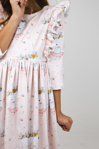 Mila & Rose Don't Worry Be Hoppy S/S Ruffle Twirl Dress, Mila & Rose, Bunny, Bunny Dress, cf-size-3t, cf-type-dress, cf-vendor-mila-&-rose, CM22, Don't Worry Be Hoppy S/S Ruffle Twirl Dress,