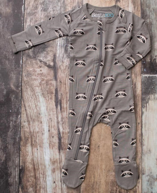 Bestaroo Grey Raccoon Footie w/Zipper, Bestaroo, Baby Shower, Baby Shower Gift, Besatroo Footie, Bestaroo, Bestaroo Grey Raccoon, Bestaroo Grey Raccoon Footie w/Zipper, Blue Stripes, Boy Baby