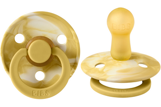 BIBS Pacifier 2 Pack - Mustard / Ivory Tie Dye, BIBS, BIBS, BIBS BPA-Free Natural Rubber Baby Pacifier, Bibs Classic Pacifier, BIBS Mustard / Ivory Tie Dye, BIBS Pacifier, BIBS Pacifiers, BIB