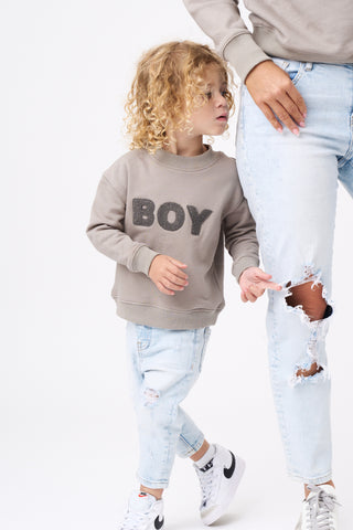 Le La Lo Boy Chenille Sweatshirt - Mini, LE LA LO, Boy Chenille Sweatshirt - Mini, Boy Mama, Boy Mom, Boy Mom Sweatshirt, cf-size-3t, cf-size-4t, cf-size-5t, cf-size-6t, cf-type-shirts-&-tops