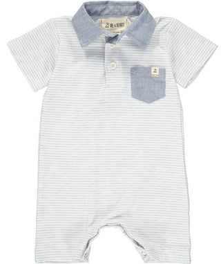Me & Henry Grey Stripe Polo Romper, Me & Henry, Boys Clothing, Els PW 5060, Infant Boy Clothing, JAN23, Me & Henry, Me & Henry Grey Stripe, Me & Henry Grey Stripe Polo Romper, Me & Henry Polo