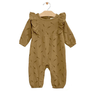 City Mouse Crinkle Cotton Flutter Long Romper - Wheat, City Mouse, cf-size-0-3-months, cf-size-12-18-months, cf-size-18-24-months, cf-type-romper, cf-vendor-city-mouse, City Mouse, City Mouse