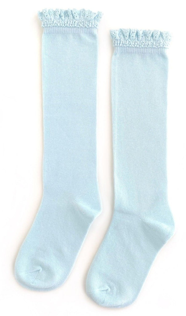 Little Stocking Co Lace Top Knee High Socks - Pastel Blue
