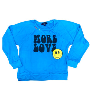 FBZ Turquoise More Love Happy Face Sweatshirt, Flowers By Zoe, cf-size-6x, cf-size-large-10-12, cf-type-shirts-&-tops, cf-vendor-flowers-by-zoe, CM22, FBZ, FBZ Turquoise More Love Happy Face