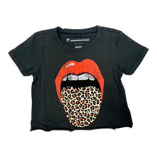 Prince Peter Tween Leopard Tongue Crop Tee - Black, Prince Peter Collection, Crop Tee, Distressed, Distressed Crop Tee, Leopard Tongue Crop Tee, Prince Peter, Prince Peter Collection, Prince