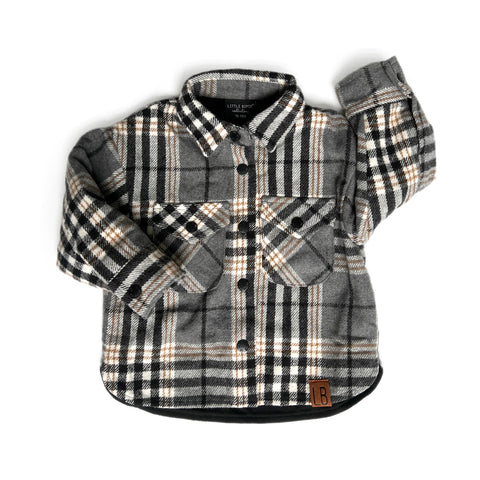 Little Bipsy Flannel Shacket - Ash, Little Bipsy Collection, Ash, CM22, Daddy + Me, Daddy and Me, Flannel, Flannel Shacket, Hooded Flannel, JAN23, Little Bipsy, Little Bipsy Collection, Littl