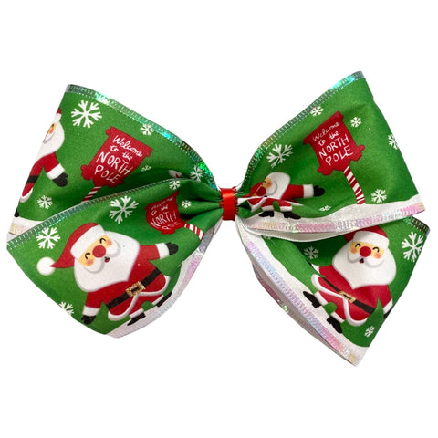 X-Large Green Santa Layered Hair Bow on Clippie, Basically Bows & Bowties, Alligator Clip, Alligator Clip Hair Bow, Basically Bows & Bowties, basically bows and bowties hair bow xlarge, cf-ty