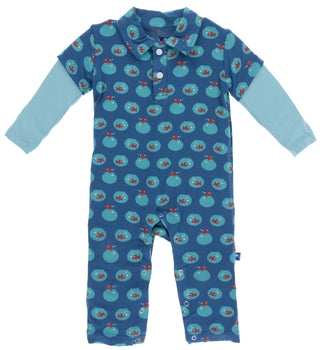 KicKee Pants Twilight Fish Bowl Long Sleeve Polo Romper, KicKee Pants, Baby, Baby Boy, Baby Boy Clothing, Baby Clothing, Baby Gift, Baby Shower, Baby Shower Gift, Black Friday, Boys, Boys Clo