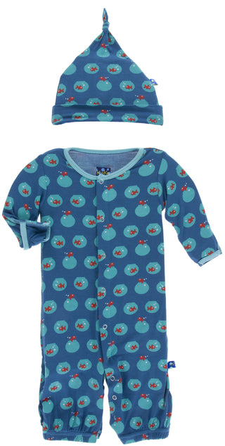 KicKee Pants Twilight Fishbowl Layette Gown Converter & Knot Hat Set, KicKee Pants, Baby Boy, Baby Boy Clothing, Baby Clothing, Baby Gift, Baby Shower, Baby Shower Gift, CM22, KicKee Pants An