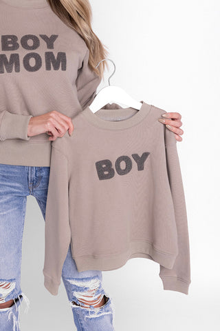 Le La Lo Boy Chenille Sweatshirt - Mini, LE LA LO, Boy Chenille Sweatshirt - Mini, Boy Mama, Boy Mom, Boy Mom Sweatshirt, cf-size-3t, cf-size-4t, cf-size-5t, cf-size-6t, cf-type-shirts-&-tops