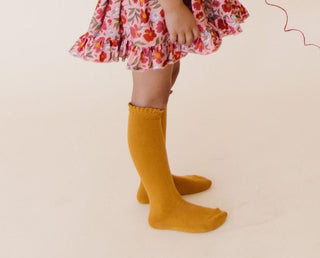 Little Stocking Co Lace Top Knee High Socks - Mustard, Little Stocking Co, cf-size-4-6y, cf-type-knee-high-socks, cf-vendor-little-stocking-co, Fall 2021, Little Stocking Co, Little Stocking