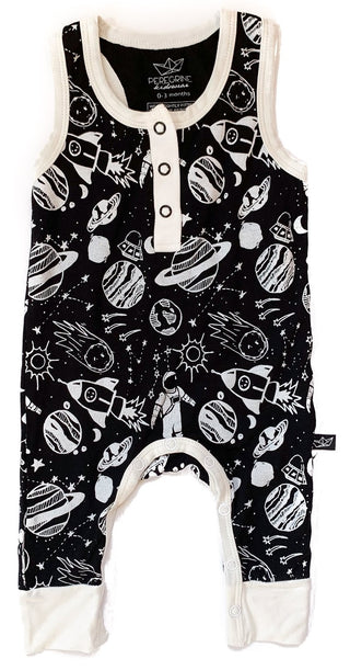 Peregrine Kidswear Monochrome Space Doodle Henley Tank Romper, Peregrine Kidswear, CM22, Peregrine, Peregrine Kidswear, Peregrine Kidswear Henley Tank Romper, Peregrine Kidswear Monochrome Sp