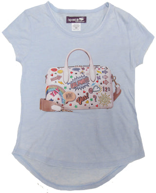 Sparkle by Stoopher Patch Bag Hi Low Light Blue Cap Sleeve Tee, Sparkle by Stoopher, Bling Tee, Bling Top, Cyber Monday, Els PW 5060, Girls Tops, Hi Low Tee, Patch Bag, Sparkle by Stoopher, S