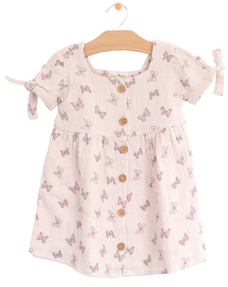 City Mouse Square Neck Muslin Button S/S Dress - Butterflies, City Mouse, City Mouse, city mouse baby clothes, City Mouse Butterflies, City Mouse Butterflies Square Neck Muslin Button S/S Dre