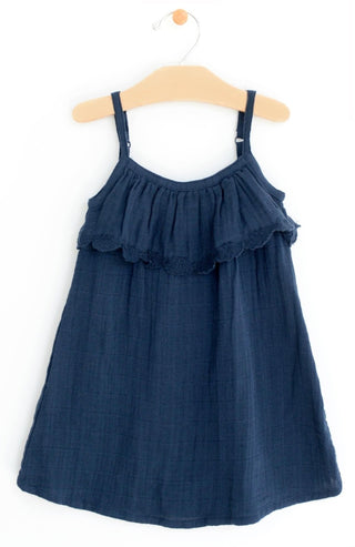 City Mouse Muslin Frill Sleeveless Dress - Midnight Blue (Navy), City Mouse, City Mouse, city mouse baby clothes, City Mouse Clothing, City Mouse Dress, City Mouse Frill Sleeveless Dress, Cit