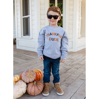 Sweet Wink Thankful Dude Sweatshirt - Gray, Sweet Wink, cf-size-3t, cf-size-4t, cf-size-7-8y, cf-type-tee, cf-vendor-sweet-wink, Sweet Wink, Thankful, Thankful Dude, Thanksgiving, Thanksgivin