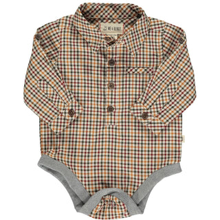 Me & Henry Jasper Woven Onesie - Navy / Gold Plaid, Me & Henry, Boys Clothing, cf-size-12-18-months, cf-size-18-24-months, cf-size-3-6-months, cf-size-6-9-months, cf-size-9-12-months, cf-type