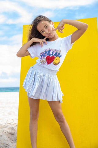 Lola and The Boys Metallic Skort - Silver, Lola & the Boys, Lola & The Boys, Lola + The Boys Skort, Lola and the Boys Skirt, Metallic Skirt, Skirt, tween Skirt, Skirt - Basically Bows & Bowti