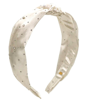 Bari Lynn Rhinestone Satin Knot Headband - Off White