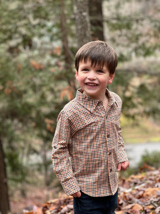 Me & Henry Atwood Woven Shirt - Navy / Gold Plaid, Me & Henry, Atwood Woven Shirt, Button Down Shirt, cf-size-18-24m, cf-size-2-3y, cf-size-4-5y, cf-size-5-6y, cf-size-6-7y, cf-size-7-8y, cf-