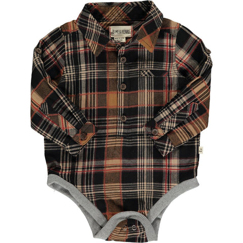 Me & Henry Jasper Woven Onesie - Brown Plaid