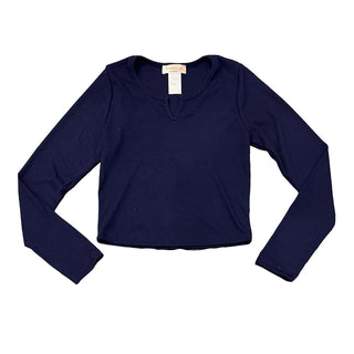 Tweenstyle Notch Neck Cropped L/S Top - Navy, Tweenstyle, Boxy Tee, cf-size-12, cf-type-top, cf-vendor-tweenstyle, Crop Tee, Navy, Tweenstyle, Top - Basically Bows & Bowties
