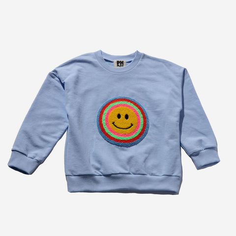 Petite Hailey Multi Smile Sweatshirt - Sky Blue, Petite Hailey, Petite Hailey, Petite Hailey Sweatshirt, Smile, Smiley, Smiley Face, Sweatshirt, Sweatshirt - Basically Bows & Bowties