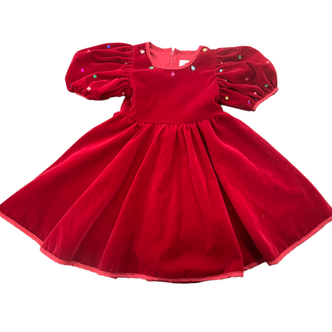 Lola and The Boys Queen Puff Gems Velour Dress - Red, Lola & the Boys, cf-size-2, cf-size-4, cf-size-6, cf-size-8, cf-type-dress, cf-vendor-lola-&-the-boys, Dress, Dresses, Dresses for Girls,