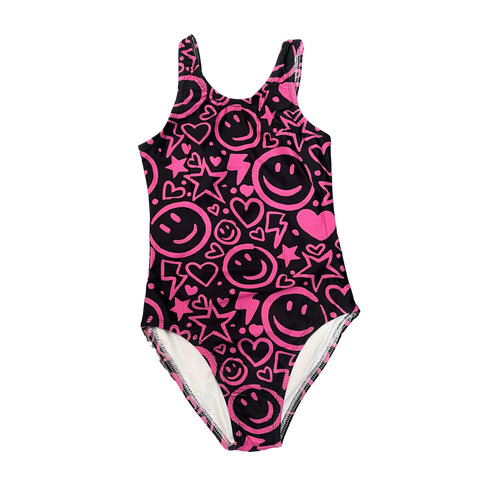 Tweenstyle by Stoopher Black & Pink Smiles Print Swimsuit