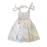 Tweenstyle Rainbow Heart Print Smocked Tie Strap Dress