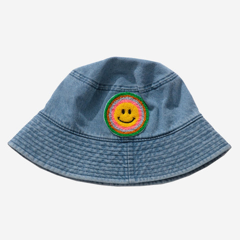 Petite Hailey Smile Patched Denim Bucket Hat