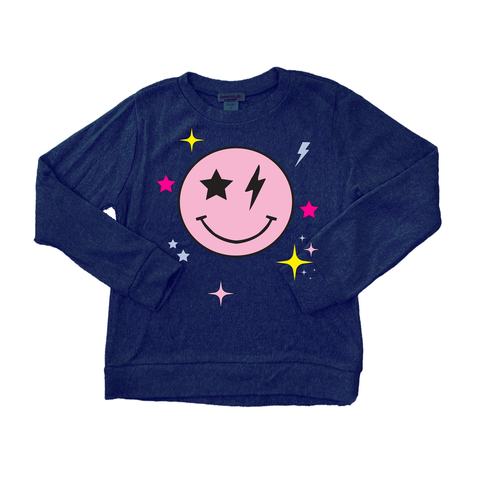 Tweenstyle by Stoopher Celestial Smiley Print Royal Blue Pullover