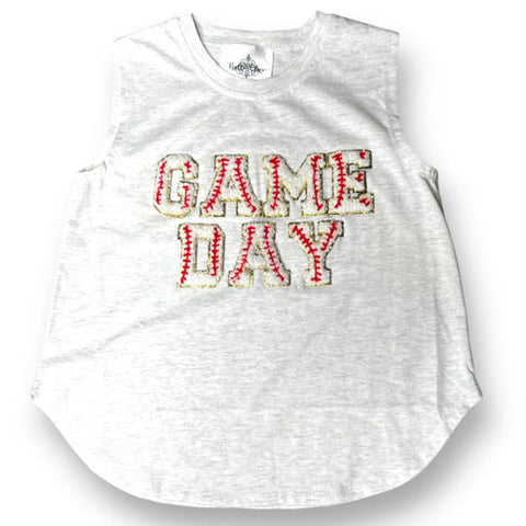 Belle Cher Baseball Game Day Chenille Patch Grey Tank